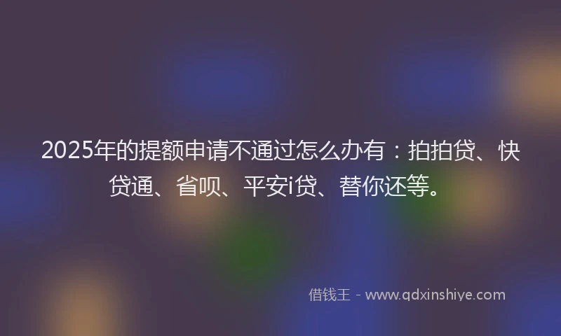 2025年的提额申请不通过怎么办有：拍拍贷、快贷通、省呗、平安i贷、替你还等。