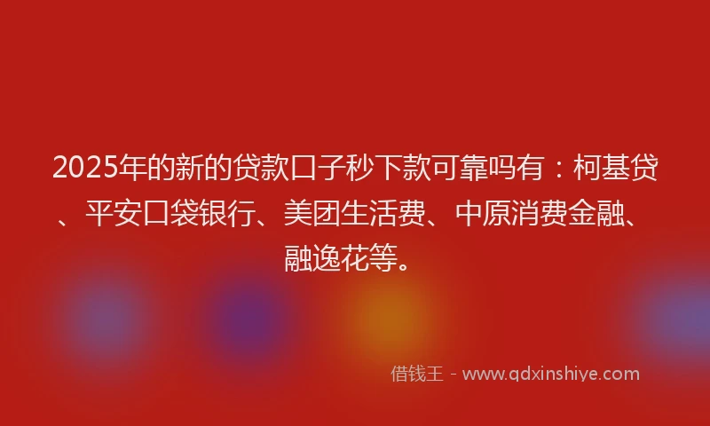 2025年的新的贷款口子秒下款可靠吗有：柯基贷、平安口袋银行、美团生活费、中原消费金融、融逸花等。