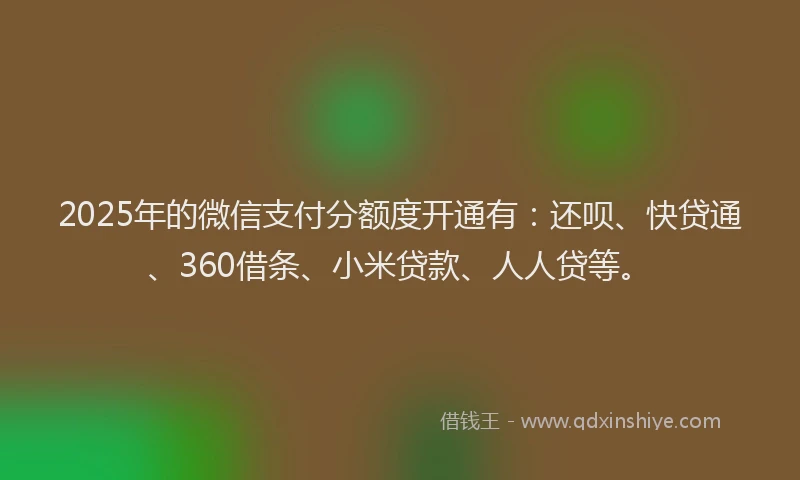 2025年的微信支付分额度开通有：还呗、快贷通、360借条、小米贷款、人人贷等。