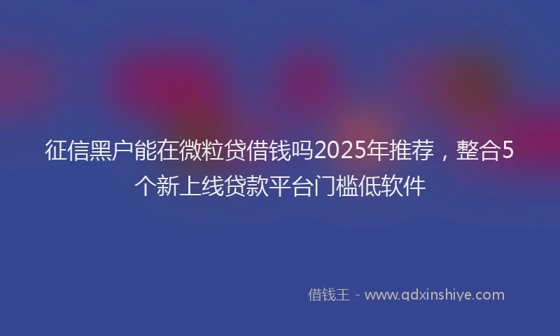 征信黑户能在微粒贷借钱吗2025年推荐，整合5个新上线贷款平台门槛低软件