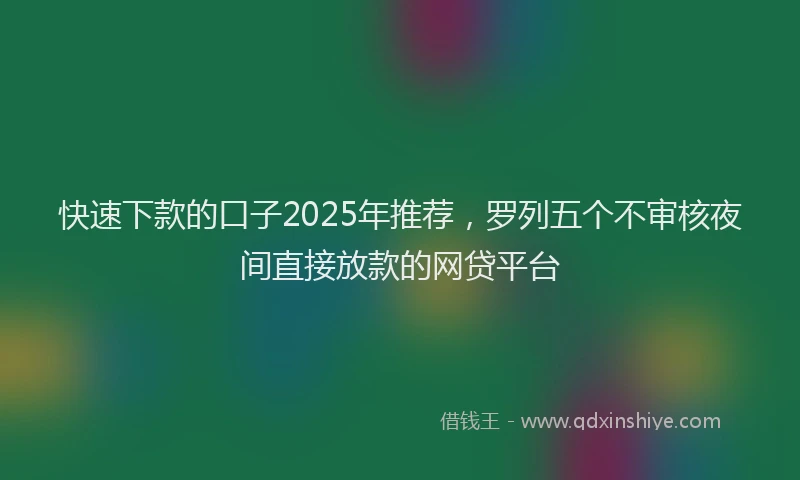 快速下款的口子2025年推荐，罗列五个不审核夜间直接放款的网贷平台