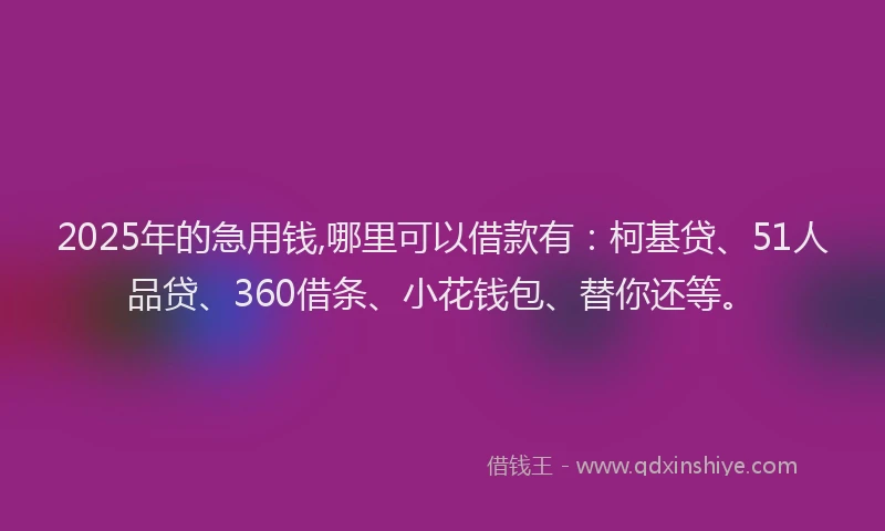 2025年的急用钱,哪里可以借款有：柯基贷、51人品贷、360借条、小花钱包、替你还等。