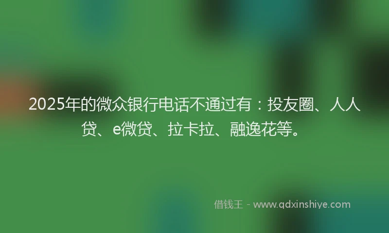 2025年的微众银行电话不通过有：投友圈、人人贷、e微贷、拉卡拉、融逸花等。
