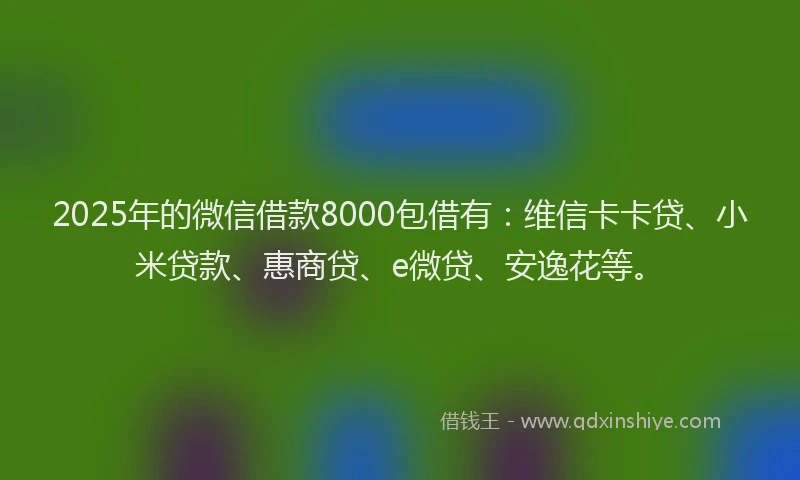 2025年的微信借款8000包借有：维信卡卡贷、小米贷款、惠商贷、e微贷、安逸花等。