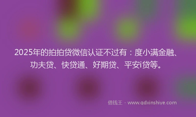 2025年的拍拍贷微信认证不过有：度小满金融、功夫贷、快贷通、好期贷、平安i贷等。