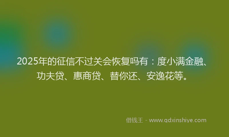 2025年的征信不过关会恢复吗有：度小满金融、功夫贷、惠商贷、替你还、安逸花等。
