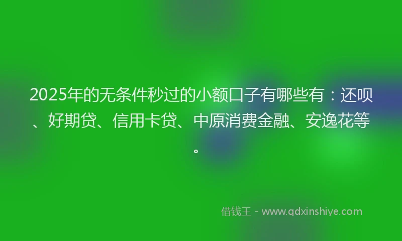 2025年的无条件秒过的小额口子有哪些有：还呗、好期贷、信用卡贷、中原消费金融、安逸花等。