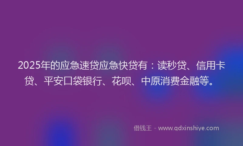 2025年的应急速贷应急快贷有：读秒贷、信用卡贷、平安口袋银行、花呗、中原消费金融等。
