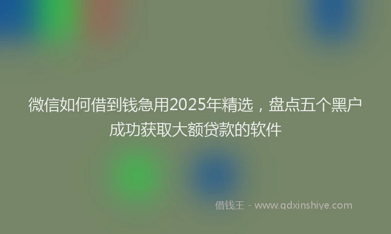 微信如何借到钱急用2025年精选，盘点五个黑户成功获取大额贷款的软件