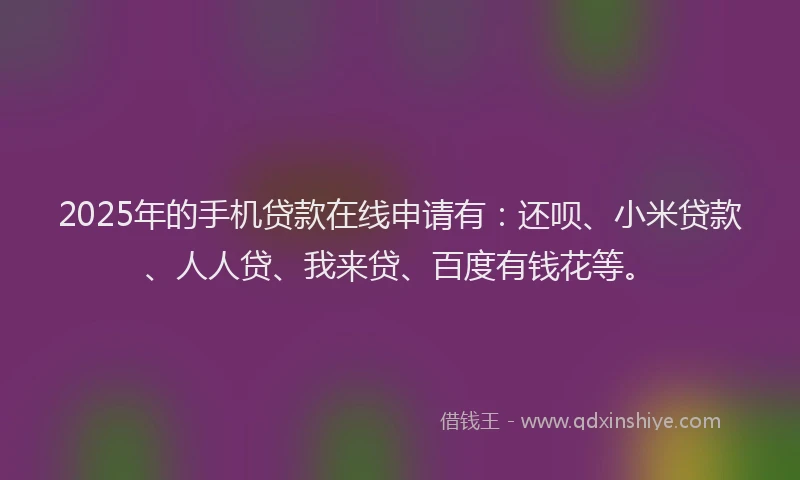 2025年的手机贷款在线申请有：还呗、小米贷款、人人贷、我来贷、百度有钱花等。