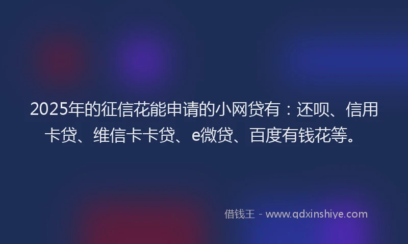 2025年的征信花能申请的小网贷有：还呗、信用卡贷、维信卡卡贷、e微贷、百度有钱花等。