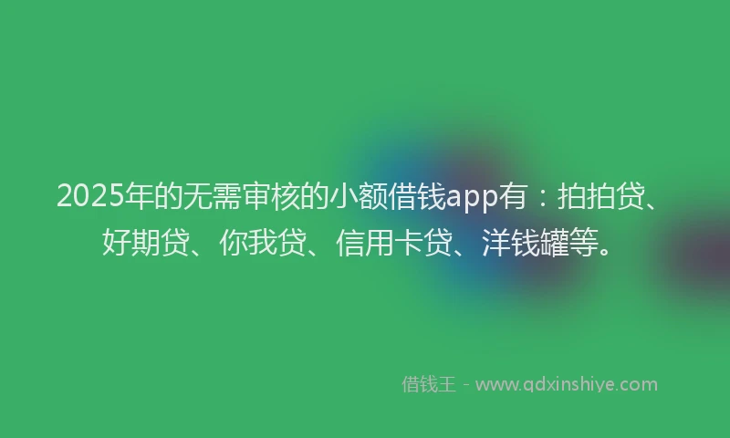 2025年的无需审核的小额借钱app有：拍拍贷、好期贷、你我贷、信用卡贷、洋钱罐等。