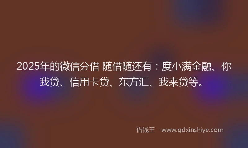 2025年的微信分借 随借随还有：度小满金融、你我贷、信用卡贷、东方汇、我来贷等。