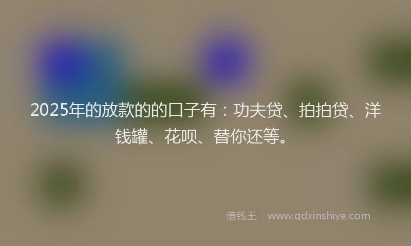 2025年的放款的的口子有：功夫贷、拍拍贷、洋钱罐、花呗、替你还等。