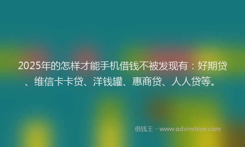 2025年的怎样才能手机借钱不被发现有：好期贷、维信卡卡贷、洋钱罐、惠商贷、人人贷等。
