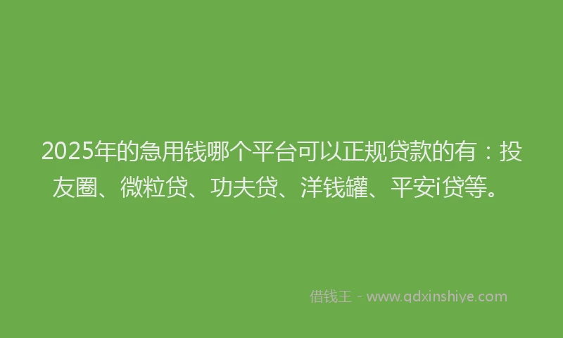 2025年的急用钱哪个平台可以正规贷款的有：投友圈、微粒贷、功夫贷、洋钱罐、平安i贷等。