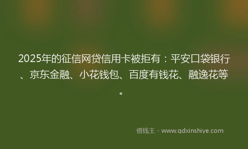 2025年的征信网贷信用卡被拒有：平安口袋银行、京东金融、小花钱包、百度有钱花、融逸花等。