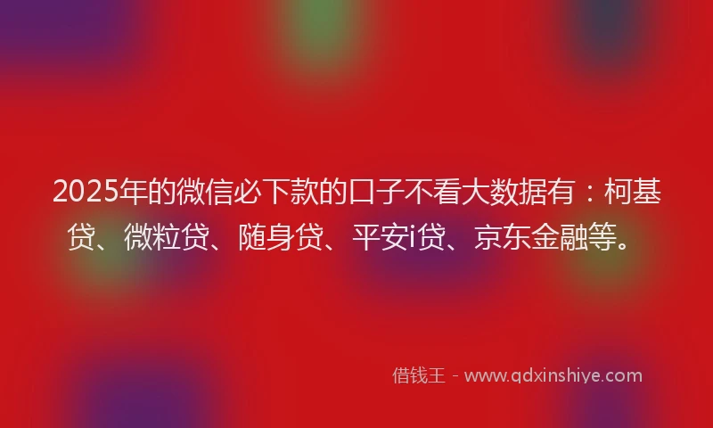 2025年的微信必下款的口子不看大数据有：柯基贷、微粒贷、随身贷、平安i贷、京东金融等。