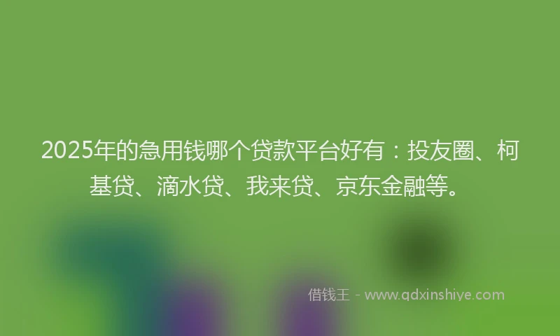 2025年的急用钱哪个贷款平台好有：投友圈、柯基贷、滴水贷、我来贷、京东金融等。