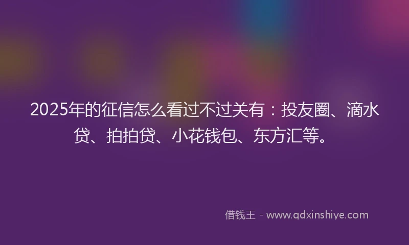 2025年的征信怎么看过不过关有：投友圈、滴水贷、拍拍贷、小花钱包、东方汇等。