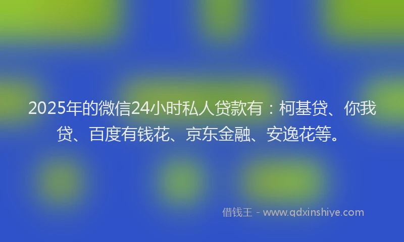 2025年的微信24小时私人贷款有：柯基贷、你我贷、百度有钱花、京东金融、安逸花等。