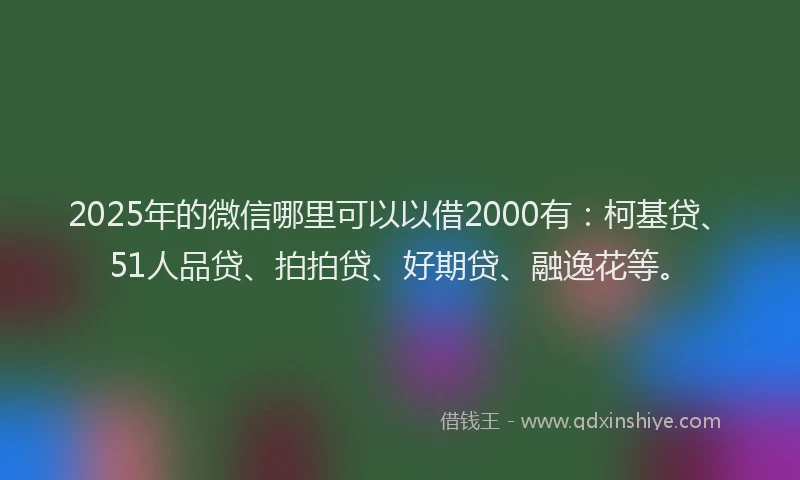 2025年的微信哪里可以以借2000有：柯基贷、51人品贷、拍拍贷、好期贷、融逸花等。