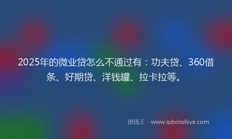 2025年的微业贷怎么不通过有：功夫贷、360借条、好期贷、洋钱罐、拉卡拉等。