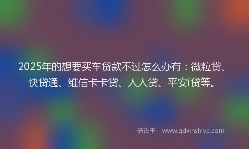 2025年的想要买车贷款不过怎么办有：微粒贷、快贷通、维信卡卡贷、人人贷、平安i贷等。