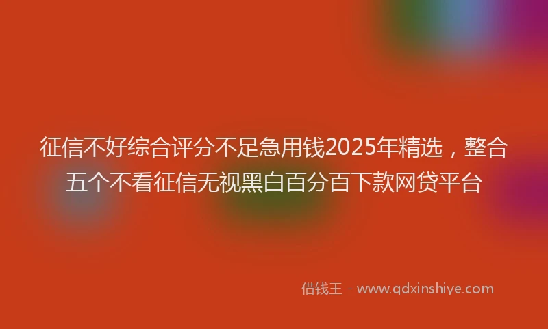 征信不好综合评分不足急用钱2025年精选，整合五个不看征信无视黑白百分百下款网贷平台
