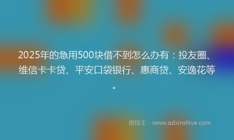 2025年的急用500块借不到怎么办有：投友圈、维信卡卡贷、平安口袋银行、惠商贷、安逸花等。