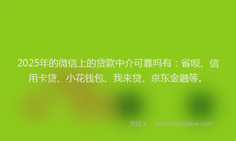 2025年的微信上的贷款中介可靠吗有：省呗、信用卡贷、小花钱包、我来贷、京东金融等。