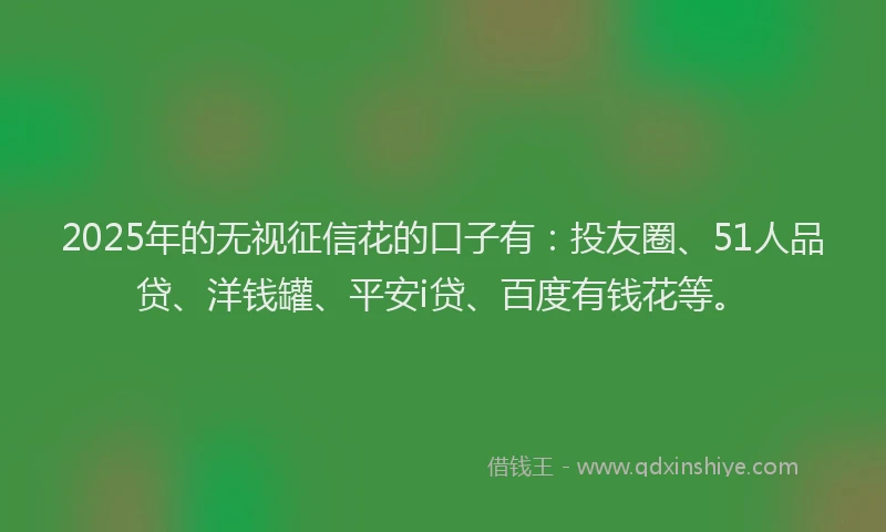 2025年的无视征信花的口子有：投友圈、51人品贷、洋钱罐、平安i贷、百度有钱花等。
