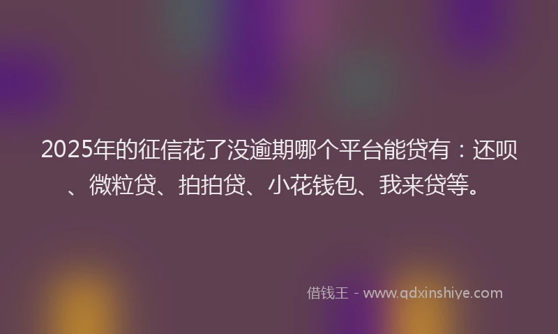 2025年的征信花了没逾期哪个平台能贷有：还呗、微粒贷、拍拍贷、小花钱包、我来贷等。