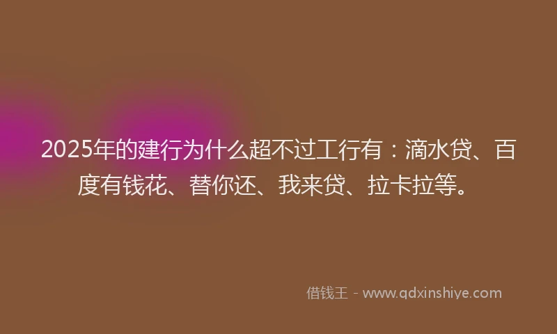2025年的建行为什么超不过工行有：滴水贷、百度有钱花、替你还、我来贷、拉卡拉等。