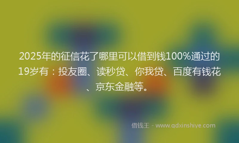 2025年的征信花了哪里可以借到钱100%通过的19岁有：投友圈、读秒贷、你我贷、百度有钱花、京东金融等。