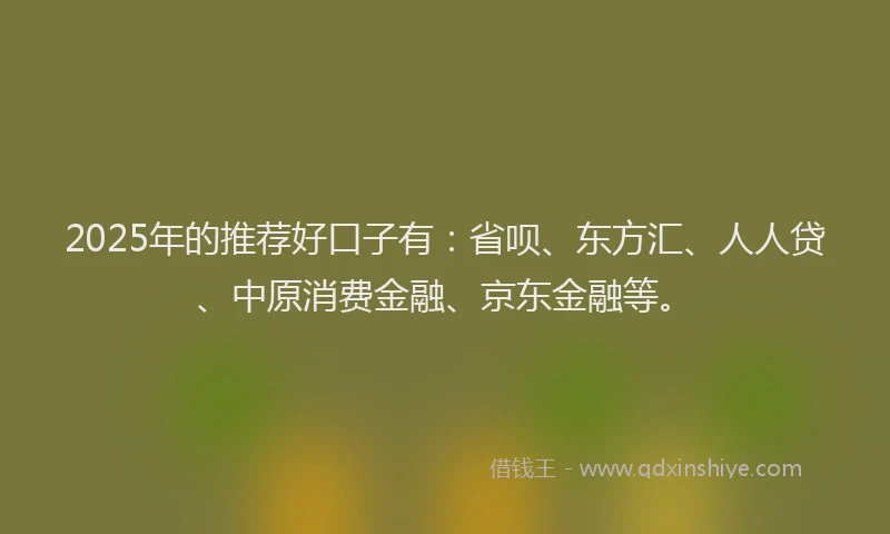 2025年的推荐好口子有：省呗、东方汇、人人贷、中原消费金融、京东金融等。