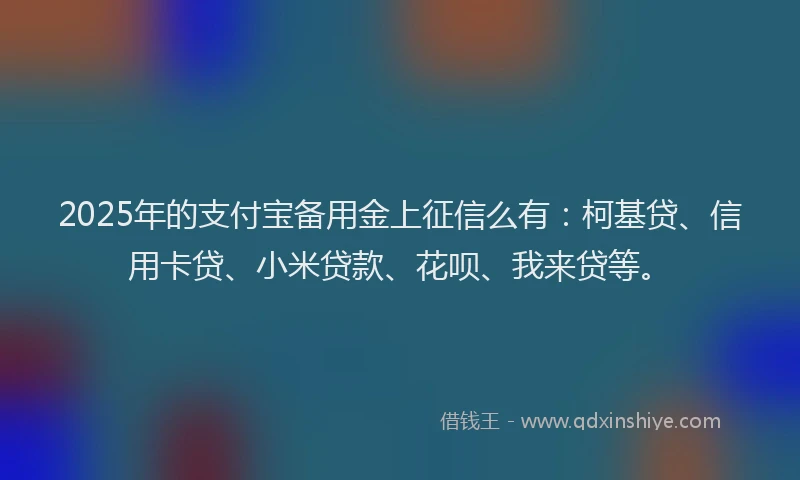 2025年的支付宝备用金上征信么有：柯基贷、信用卡贷、小米贷款、花呗、我来贷等。