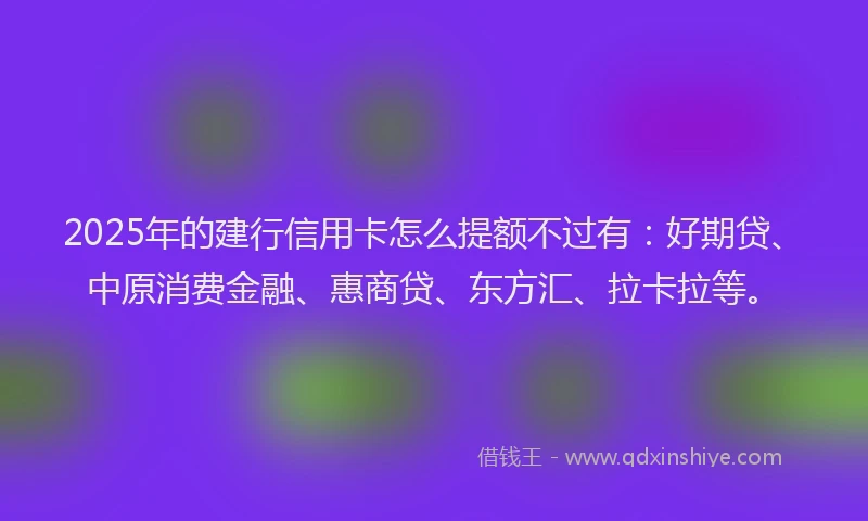 2025年的建行信用卡怎么提额不过有：好期贷、中原消费金融、惠商贷、东方汇、拉卡拉等。