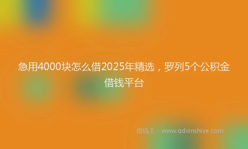 急用4000块怎么借2025年精选，罗列5个公积金借钱平台