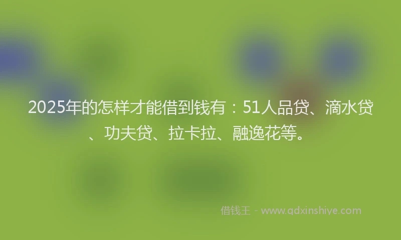 2025年的怎样才能借到钱有：51人品贷、滴水贷、功夫贷、拉卡拉、融逸花等。