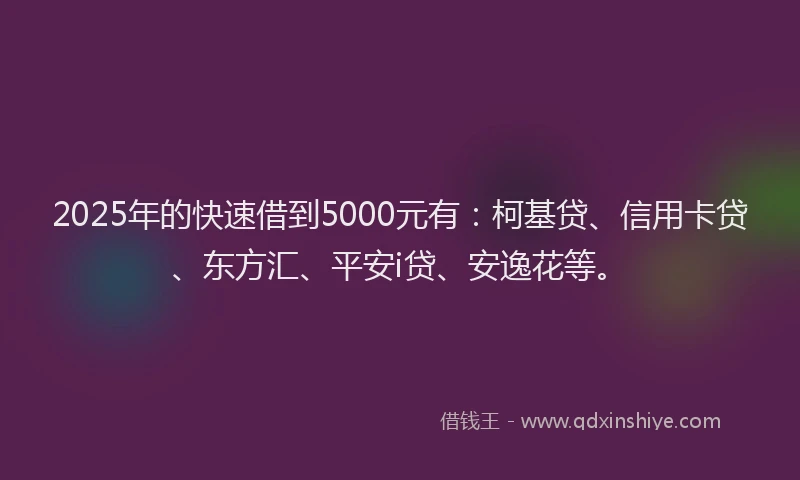 2025年的快速借到5000元有：柯基贷、信用卡贷、东方汇、平安i贷、安逸花等。