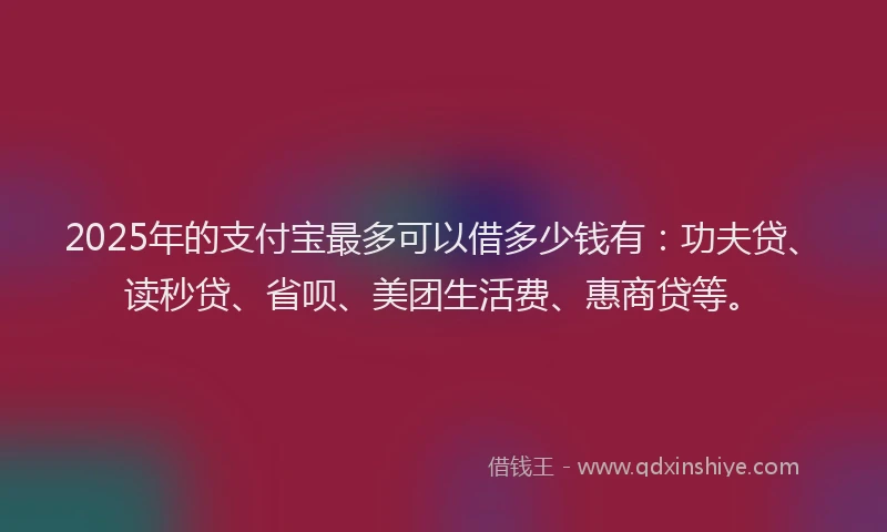 2025年的支付宝最多可以借多少钱有：功夫贷、读秒贷、省呗、美团生活费、惠商贷等。