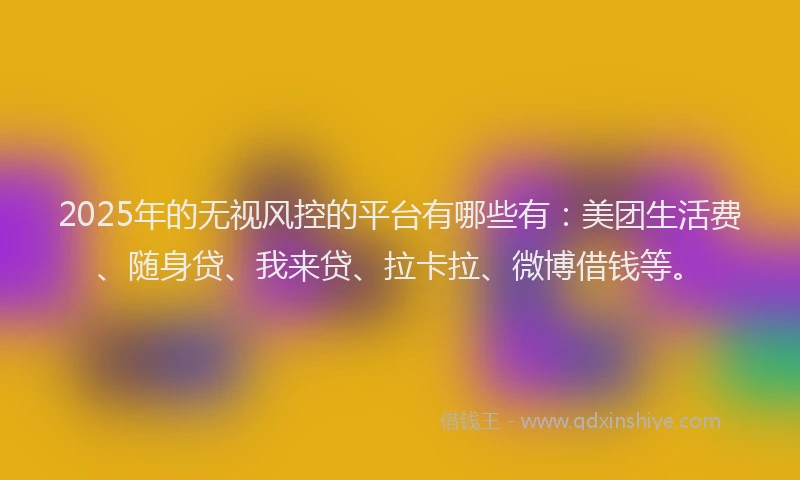 2025年的无视风控的平台有哪些有：美团生活费、随身贷、我来贷、拉卡拉、微博借钱等。