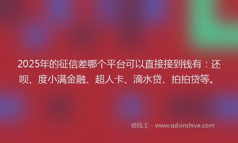 2025年的征信差哪个平台可以直接接到钱有：还呗、度小满金融、超人卡、滴水贷、拍拍贷等。