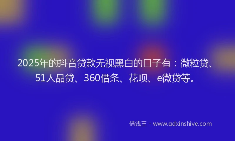 2025年的抖音贷款无视黑白的口子有：微粒贷、51人品贷、360借条、花呗、e微贷等。