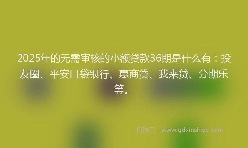 2025年的无需审核的小额贷款36期是什么有：投友圈、平安口袋银行、惠商贷、我来贷、分期乐等。