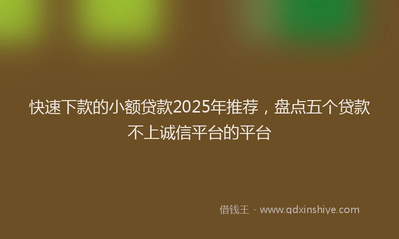 快速下款的小额贷款2025年推荐，盘点五个贷款不上诚信平台的平台
