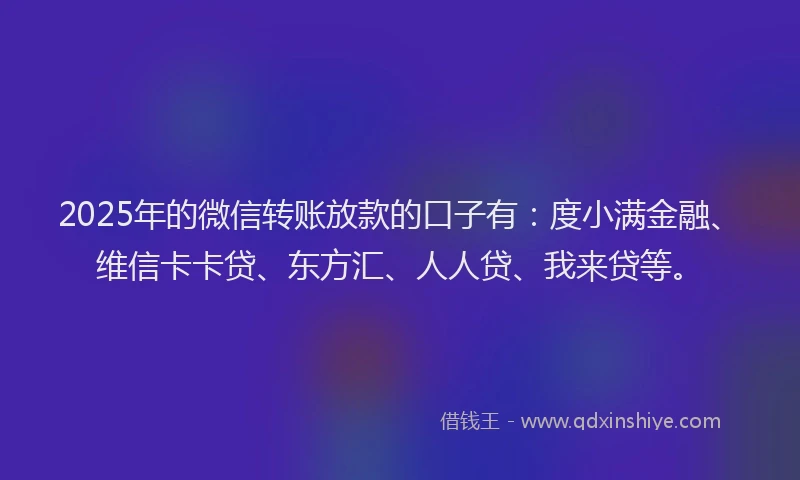 2025年的微信转账放款的口子有：度小满金融、维信卡卡贷、东方汇、人人贷、我来贷等。