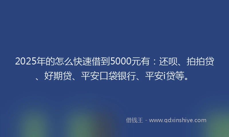 2025年的怎么快速借到5000元有：还呗、拍拍贷、好期贷、平安口袋银行、平安i贷等。