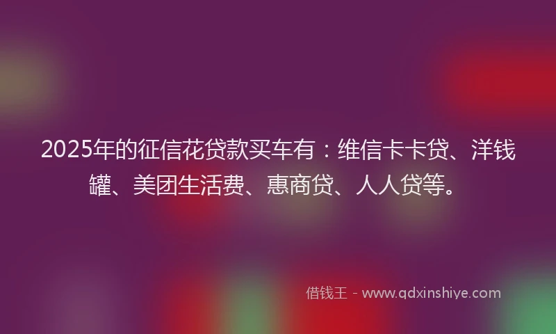 2025年的征信花贷款买车有：维信卡卡贷、洋钱罐、美团生活费、惠商贷、人人贷等。
